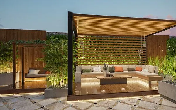 تحويل الفناء إلى واحة بالرياض:للمظلات والحدائق وتنسيق حدائق 